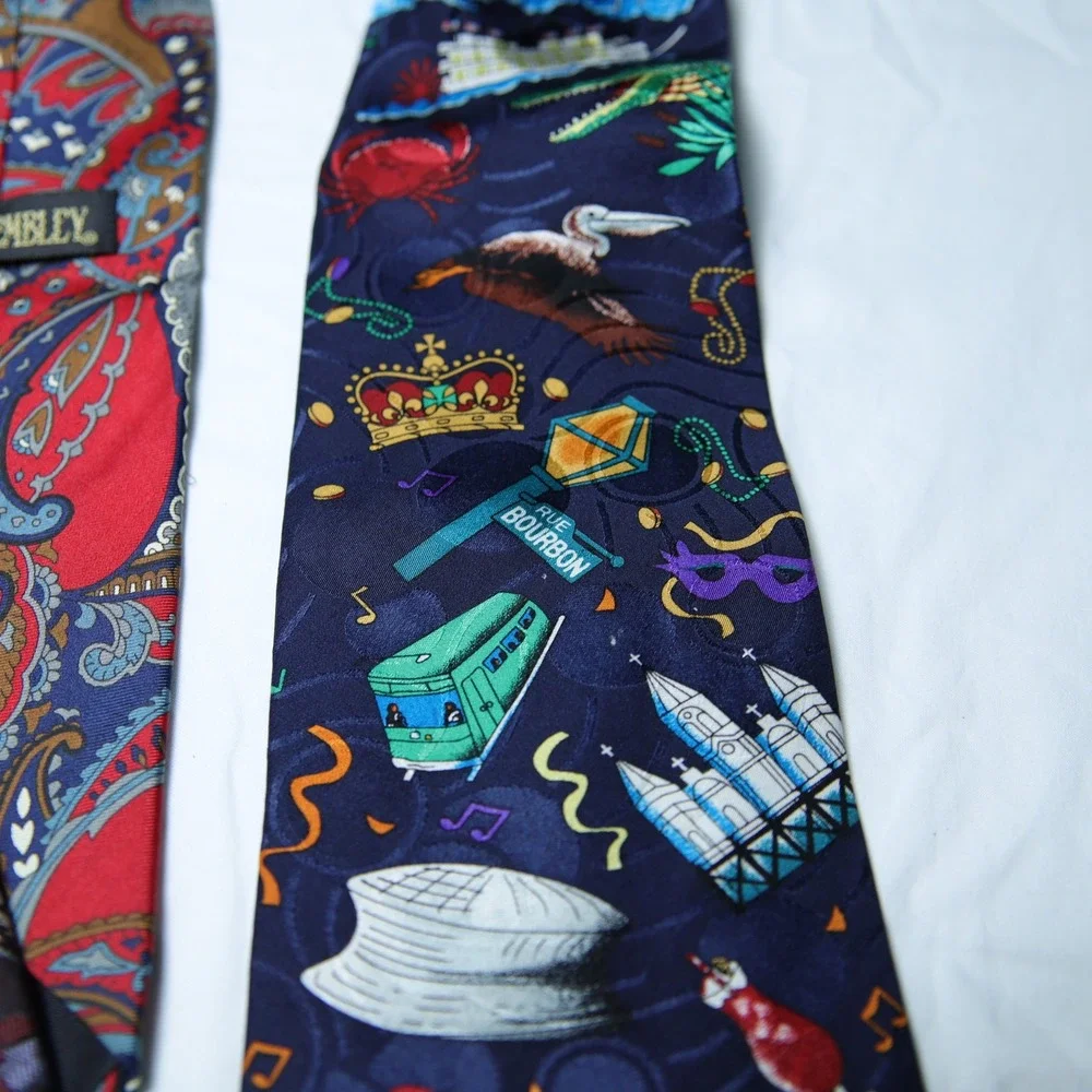 Wembley Vintage Silk Tie Bundle 3pc Paisley Floral New Orleans Novelty Mens Ties